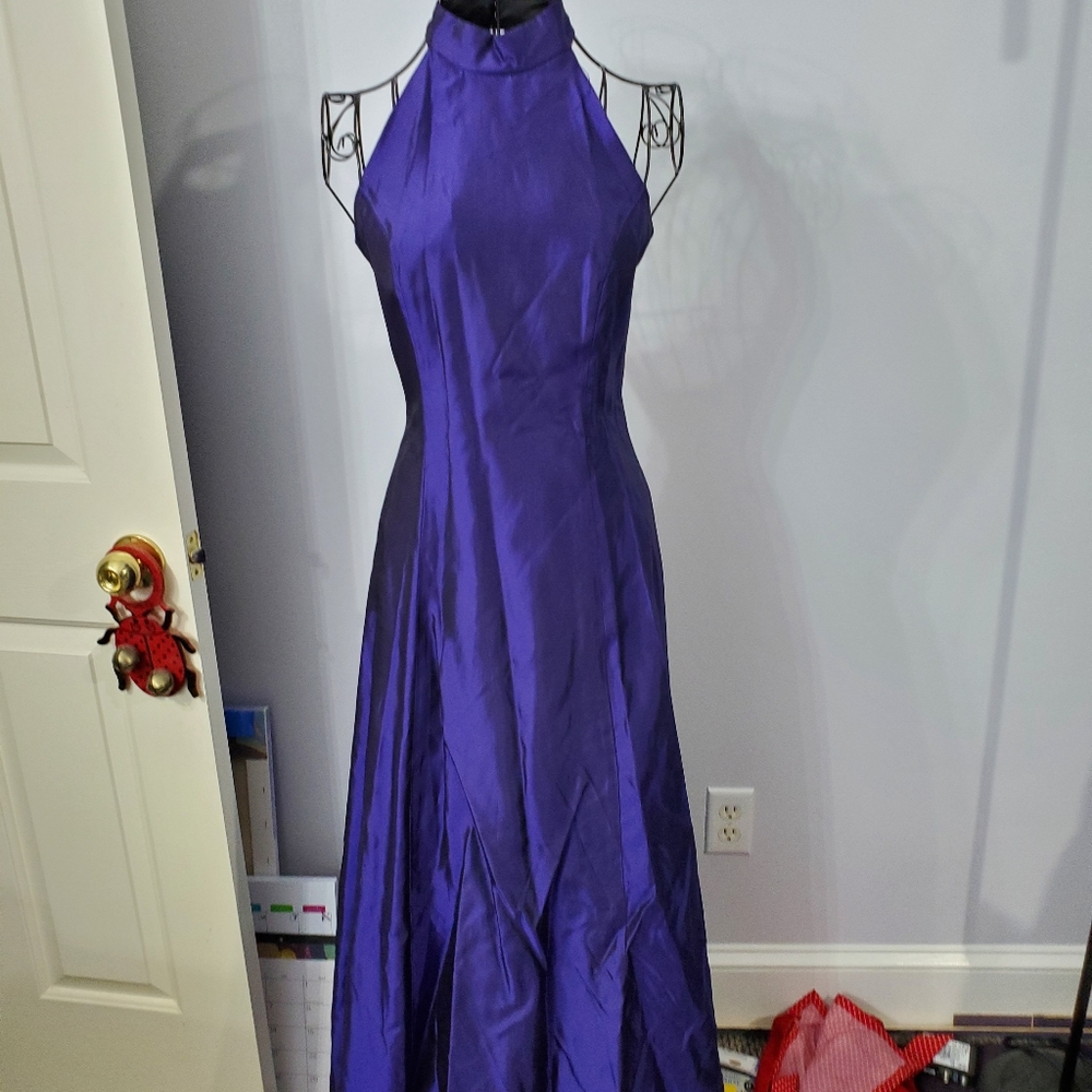 Purple high neck prom dress